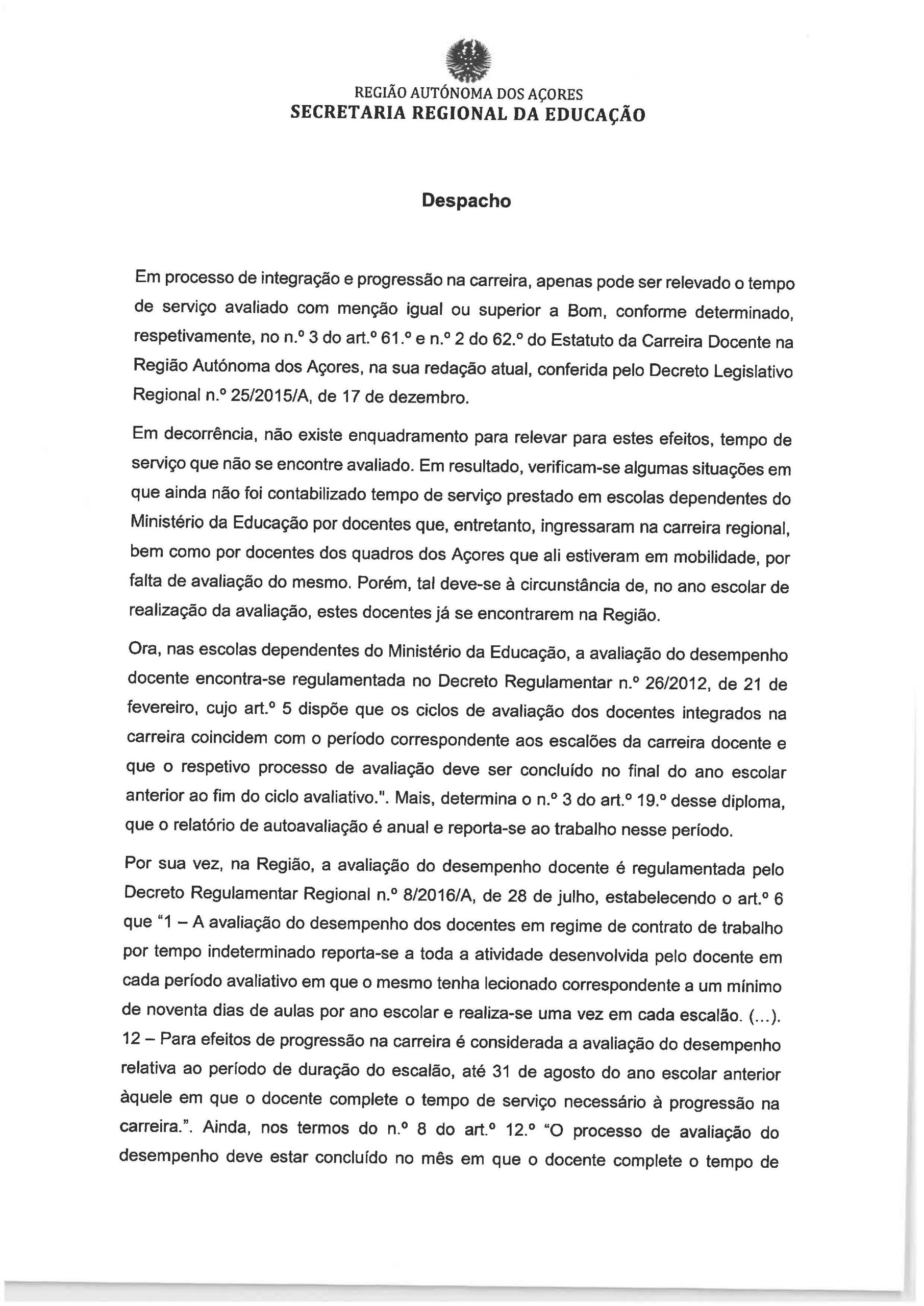 Despacho do Estatuto da Carreira Docente Page 1