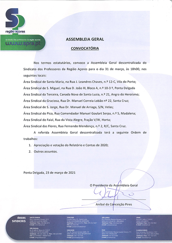 Assembleia Geral 31 de março de 2021 Relatorio e Contas 2020